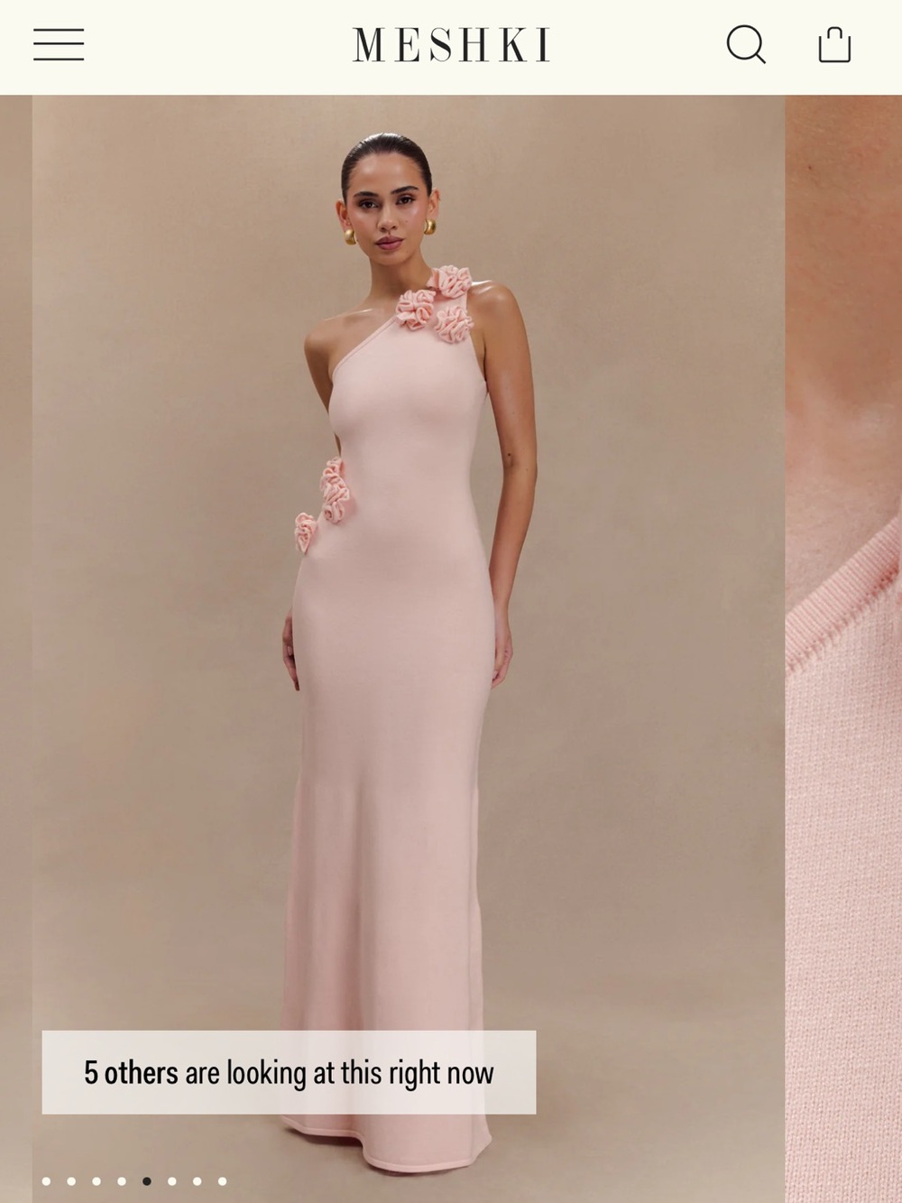 Meshki Paloma One Shoulder Knit Maxi Dress With Flowers - Baby Pink - Picture 5 of 13